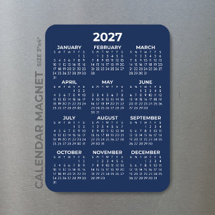 Magnet Flexible Calendrier annuel 2027 Basique Mini Bleu marine