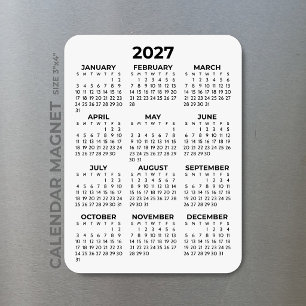 Magnet Flexible Calendrier annuel 2027 Basique Minimal Mini