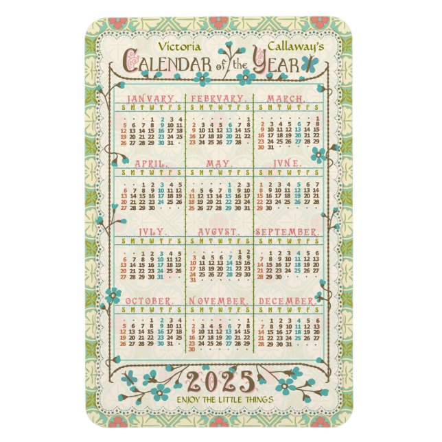 Magnet Flexible Calendrier annuel personnalisé 2025 | Art nouveau  (Vertical)