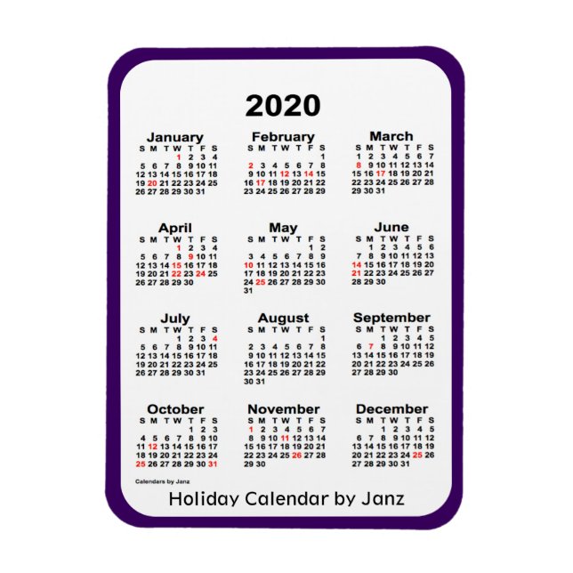 Magnet Flexible Calendrier des fêtes 2020 par Janz Purple (Vertical)