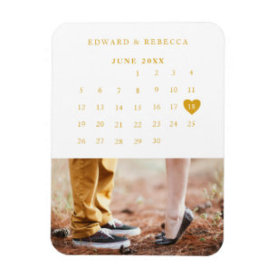 Magnet Flexible Calendrier Élégant Or Photo Mariage Enregistrer la