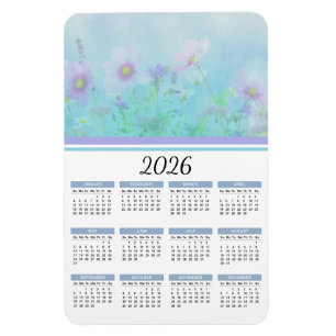 Magnet Flexible Calendrier floral Aquarelle bleu doux 2026