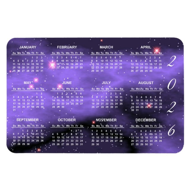 Magnet Flexible Calendrier Galaxie de l'espace violet 2026 (Horizontal)