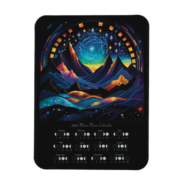 Magnet Flexible Calendrier lunaire 2024 Cycle lunaire Lune Hémisph (Vertical)