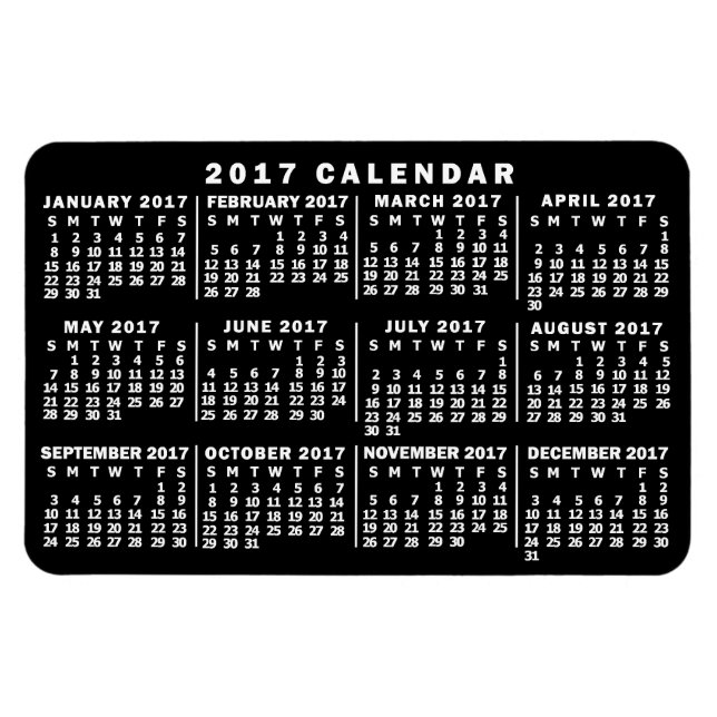 Magnet Flexible Calendrier mensuel 2017 Classic noir et blanc (Horizontal)