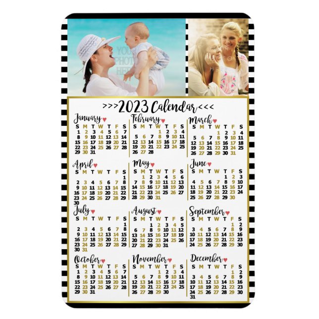 Magnet Flexible Calendrier mensuel 2023 rayures | Photos personnal (Vertical)