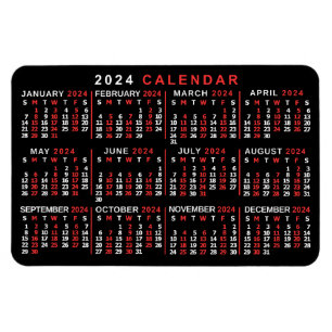 Magnet Flexible Calendrier mensuel 2024 Année Classic Noir Rouge B