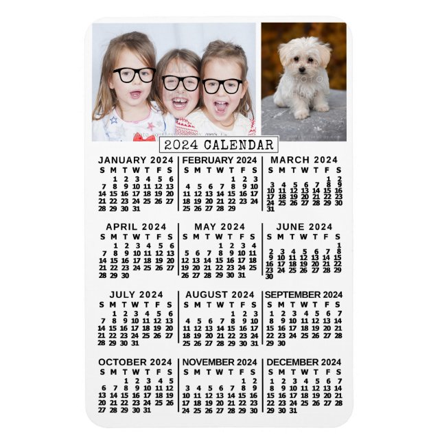Magnet Flexible Calendrier mensuel 2024 Blanc | MODÈLE PHOTO (Vertical)