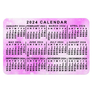 Magnet Flexible Calendrier mensuel 2024 Étoiles d'aquarelle rose