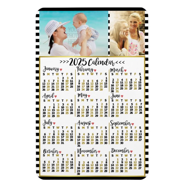 Magnet Flexible Calendrier Mensuel 2025 Bandes | Photos Personnali (Vertical)