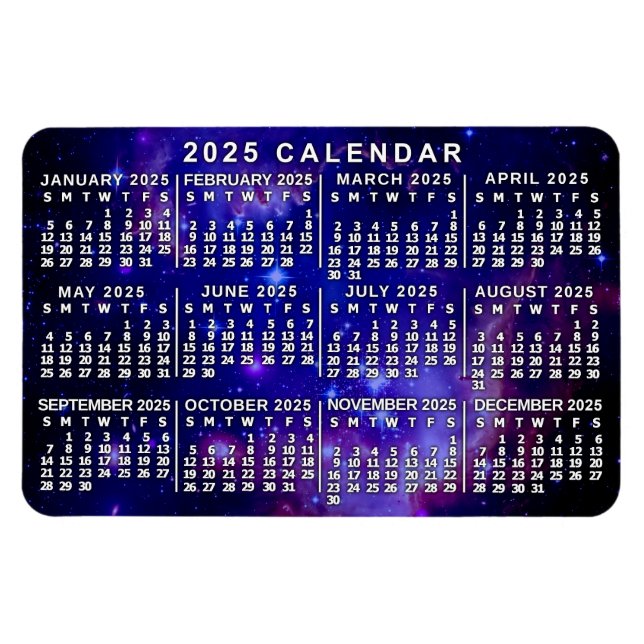 Magnet Flexible Calendrier mensuel 2025 Nebula spatiale externe (Horizontal)