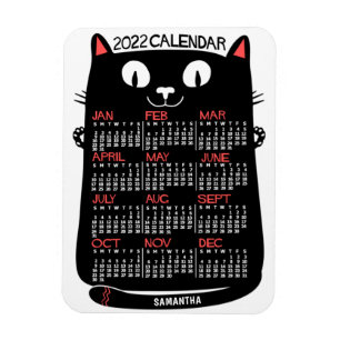 Magnet Flexible Calendrier mensuel de 2022 Année Chat noir du mil