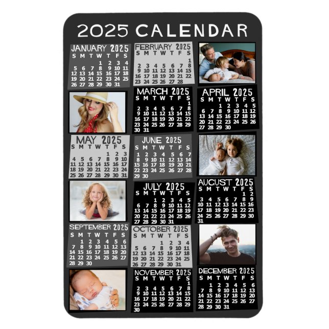 Magnet Flexible Calendrier mensuel de l'année 2025 Mod Black Photo (Vertical)