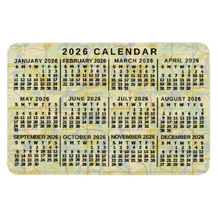 Magnet Flexible Calendrier mensuel de l'année 2026 Carte antique G