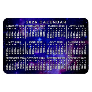 Magnet Flexible Calendrier mensuel de l'année 2026 Nébuleuse Espac