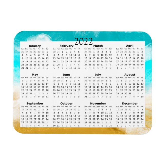 Magnet Flexible Calendrier mini aimanté de la plage océanique 2022 (Horizontal)