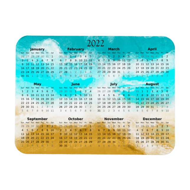 Magnet Flexible Calendrier mini aimanté d'Ocean Beach 2022 (Horizontal)