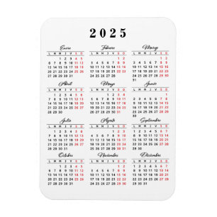 Magnet Flexible Calendrier minimal 2023 en espagnol blanc noir rou