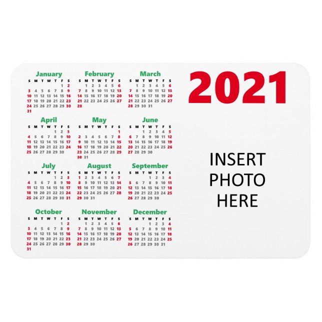 Magnet Flexible Calendrier Photo personnalisée 2021 | Vert rouge N (Horizontal)