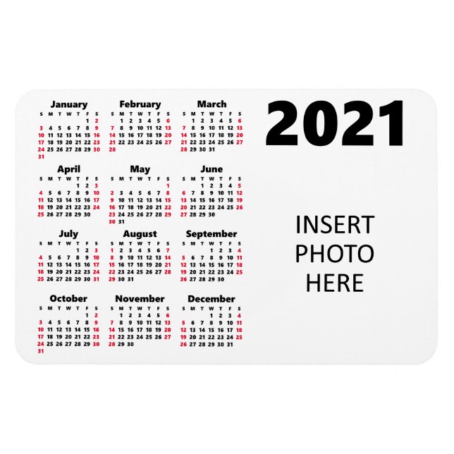 Magnet Flexible Calendrier Photo personnalisée 2021 | Week-ends co (Horizontal)