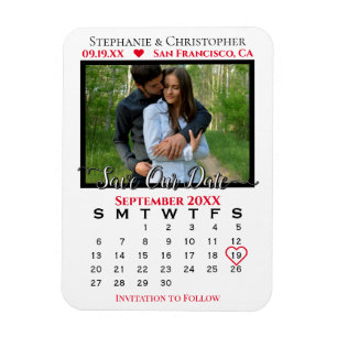 Magnet Flexible Calendrier photo rouge et blanc Enregistrer notre 
