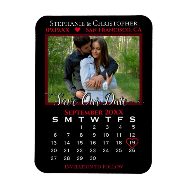 Magnet Flexible Calendrier photo rouge et noir Enregistrer notre d (Vertical)