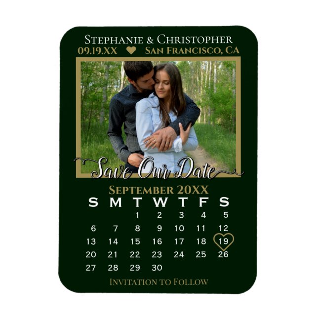 Magnet Flexible Calendrier photo Vert & Or Enregistrer notre Maria (Vertical)