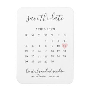 Magnet Flexible Calendrier simple Pastel Pink Heart Enregistrer la