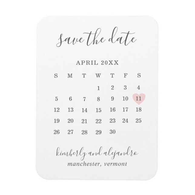 Magnet Flexible Calendrier simple Pastel Pink Heart Enregistrer la (Vertical)