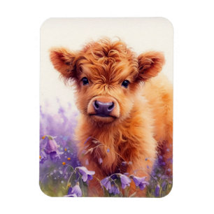 Magnet Flexible Calf de vache écossaise Highland Fleurs sauvages f