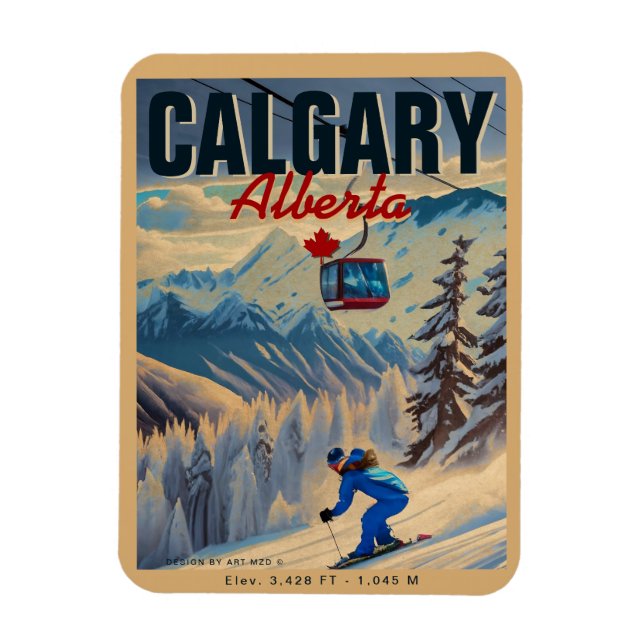 Magnet Flexible Calgary Alberta Canada Souvenirs de ski 1950 (Vertical)