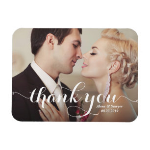 Magnet Flexible Calligraphie blanche Script Mariage photo Merci