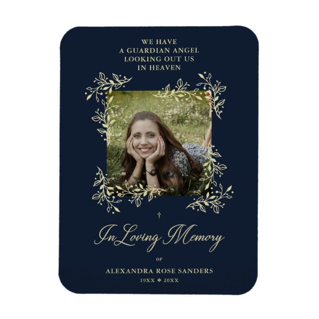 Magnet Flexible Calligraphie Élégante Fleur Navy Mariage Mémorial (Vertical)
