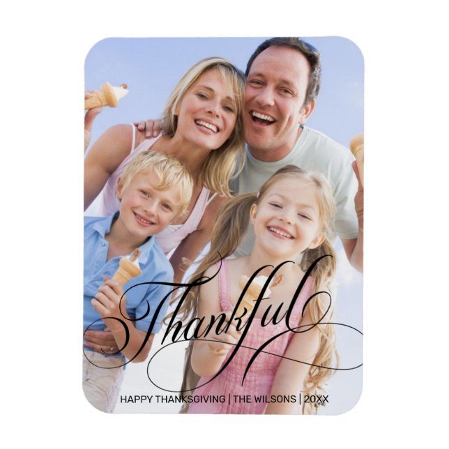 Magnet Flexible Calligraphie Script Grâces Thanksgiving Photo (Vertical)