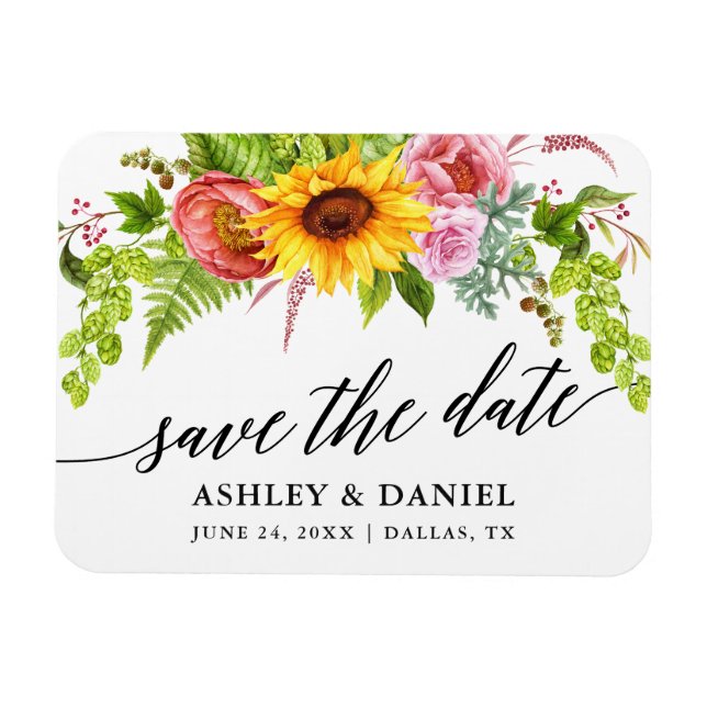 Magnet Flexible Calligraphie Tournesol Boho Floral Enregistrer La  (Horizontal)