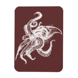 Magnet Flexible Calmar géant en colère en blanc Choisissez votre A