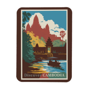 Magnet Flexible Cambodge Temple Illustration Voyage Art Vintage