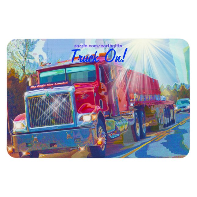 Magnet Flexible Camion de transport de marchandises rouge sur la r (Horizontal)