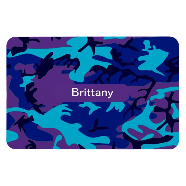 Magnet Flexible Camouflage bleu foncé & violet Motif Ajouter Nom (Horizontal)