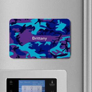 Magnet Flexible Camouflage bleu foncé & violet Motif Ajouter Nom