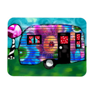 Magnet Flexible Camper vintage Abstrait Camping Floral Happy