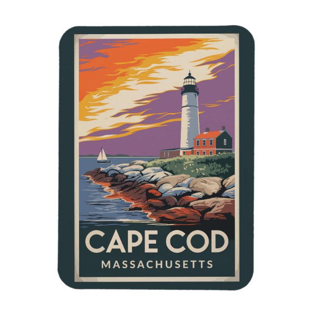 Magnet Flexible Cape Cod Massachusetts Illustration Art de Voyage (Vertical)