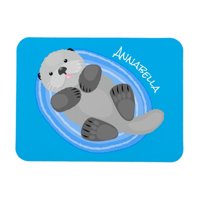 Magnet Flexible Caricature bleu loutre de mer joyeux (Horizontal)