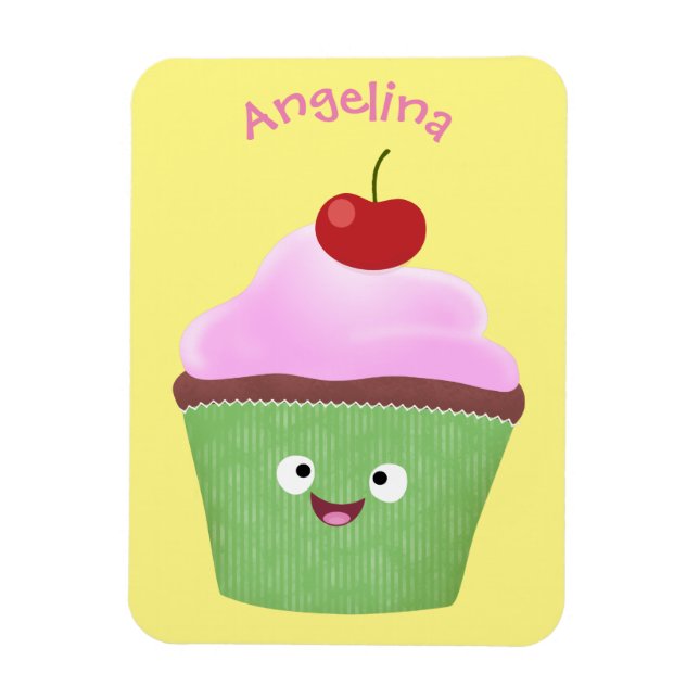 Magnet Flexible Caricature de cupcake joyeux (Vertical)