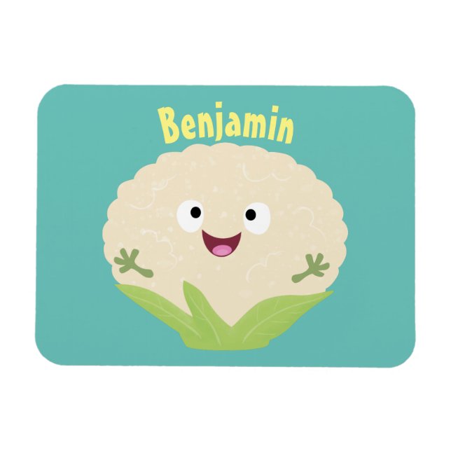 Magnet Flexible Caricature de légume de chou-fleur joyeux (Horizontal)
