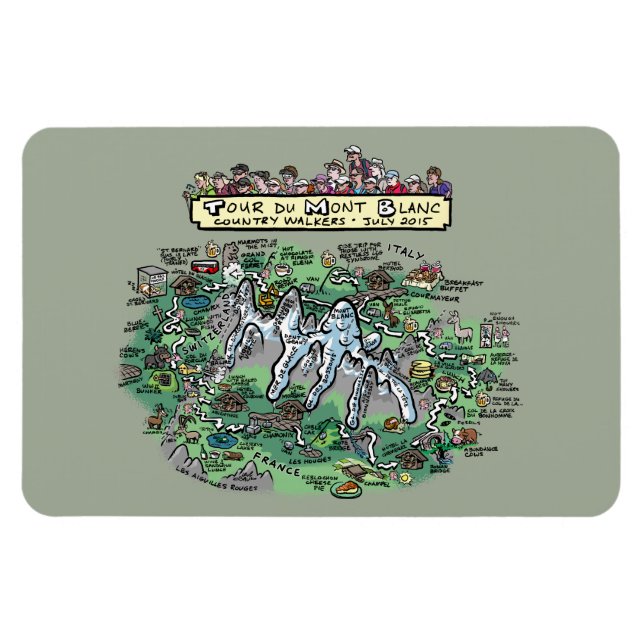 Magnet Flexible Caricature du Tour du Mont Blanc - aimant 4x6 (Horizontal)