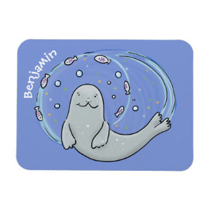 Magnet Flexible Caricature joyeux de phoque et de poisson bleu