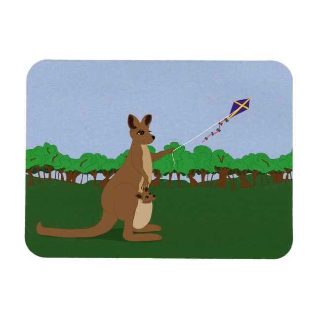 Magnet Flexible Caricature Kangaroos Flying a Kite (Horizontal)