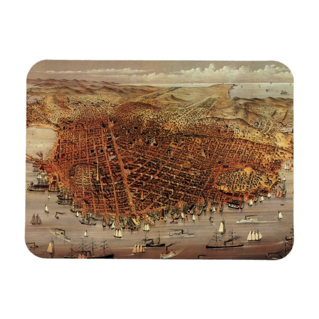 Magnet Flexible Carte aérienne antique de San Francisco, Californi (Horizontal)