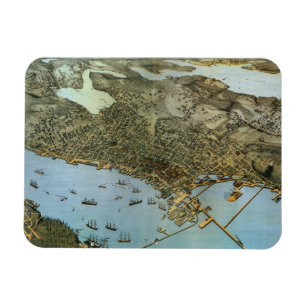 Magnet Flexible Carte ancienne vue aérienne Ville de Seattle Washi